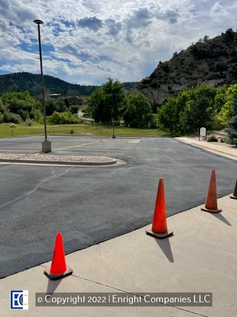 Parking lot in Arvada with new sealcoating
