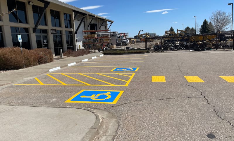 Parking lot with new striped lines