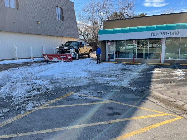 strip mall having snow removed