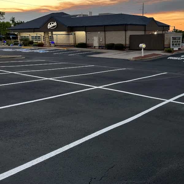 Parking lot with new stripes