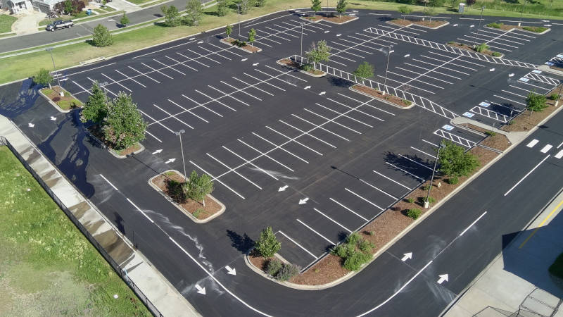 Commerce City School with new striping