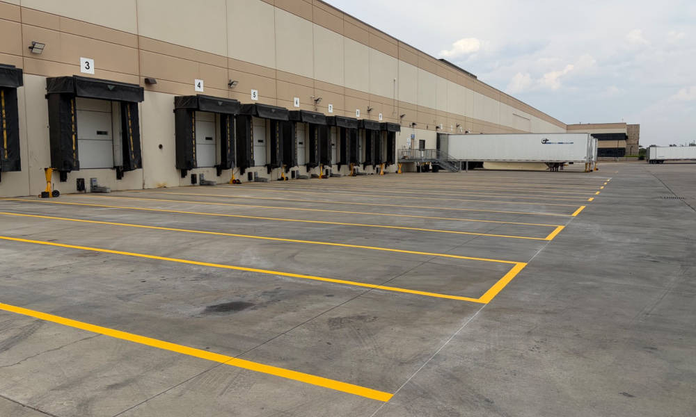 New striping on concrete loading docks