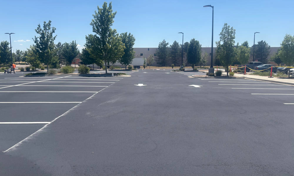 Image of parking stalls after sealcoating and striping
